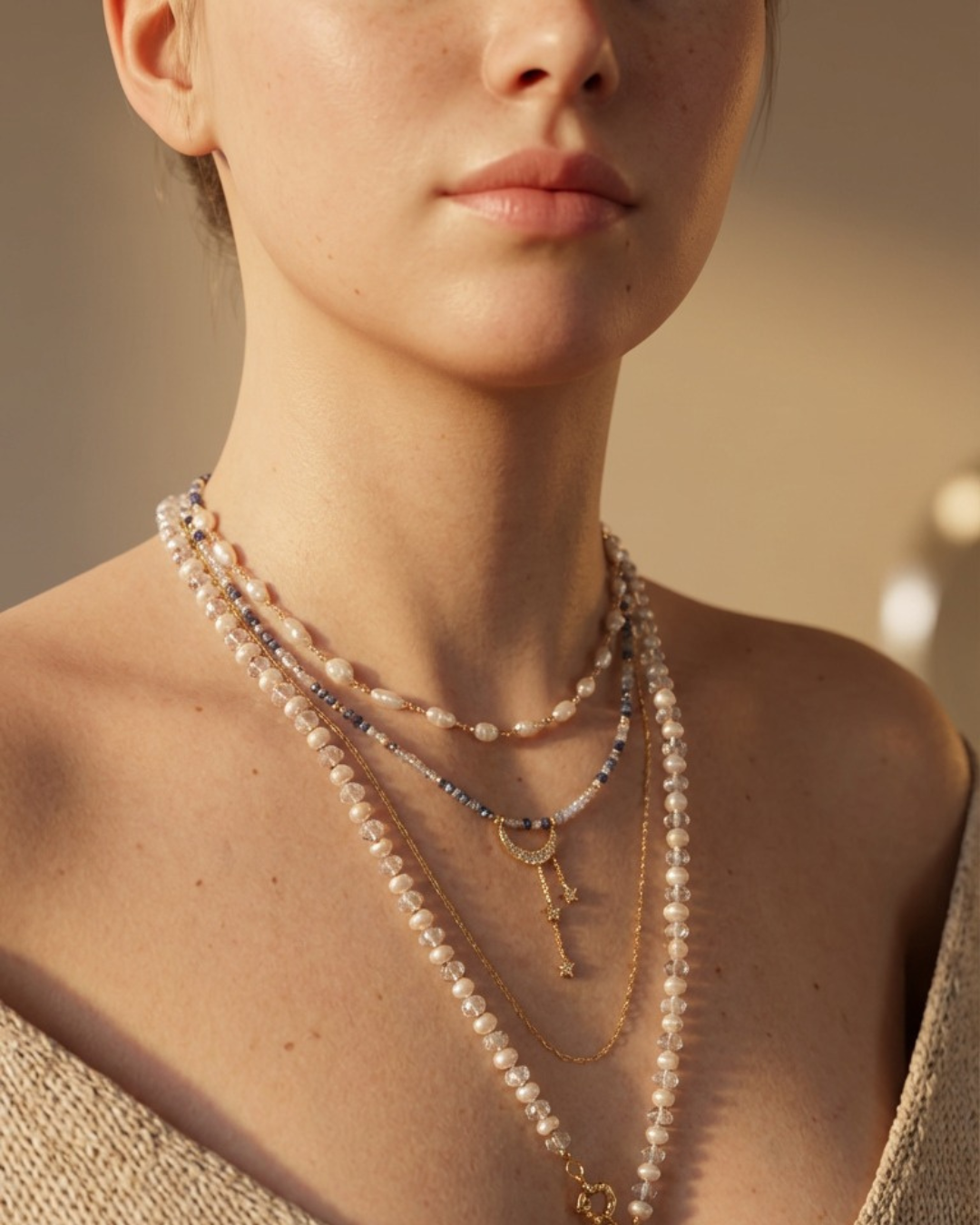 Fina cadena con perlas